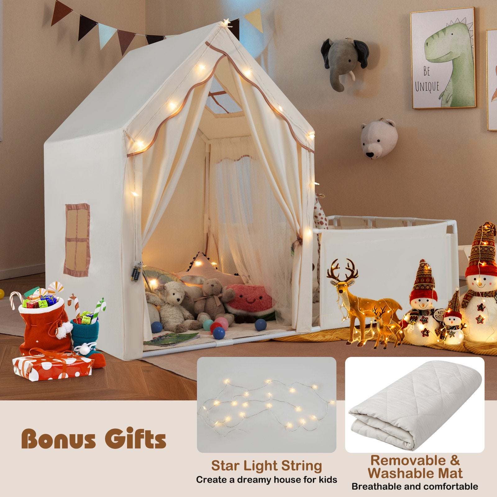 Kids Play Tent with Playpen 2-in-1 Toddler Playhouse with Yard, Beige Play Tents & Playhouse at Gallery Canada