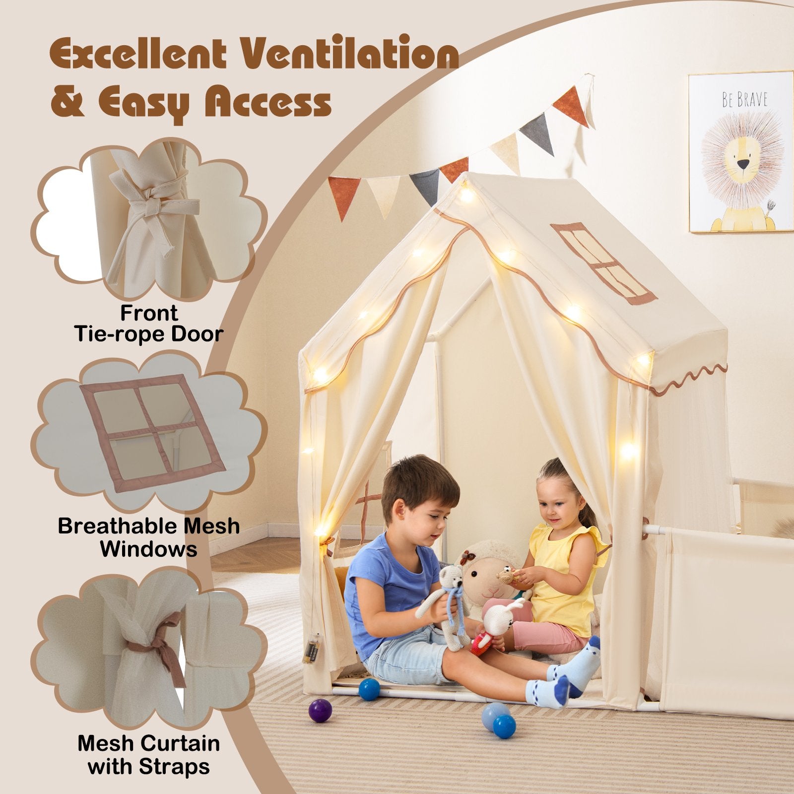 Kids Play Tent with Playpen 2-in-1 Toddler Playhouse with Yard, Beige Play Tents & Playhouse at Gallery Canada