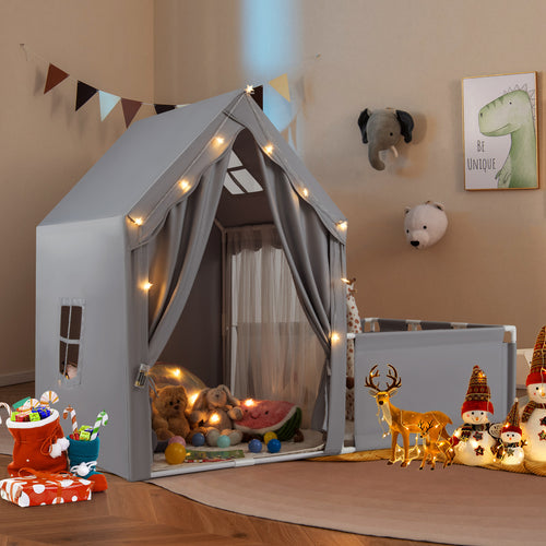 Kids Play Tent With Playpen, 2-in-1 Toddler Playhouse, Gray