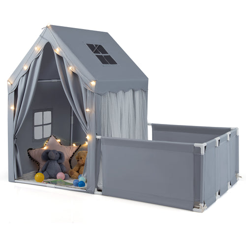 Kids Play Tent With Playpen, 2-in-1 Toddler Playhouse, Gray