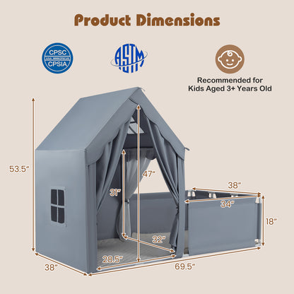 Kids Play Tent With Playpen, 2-in-1 Toddler Playhouse, Gray Play Tents & Playhouse at Gallery Canada