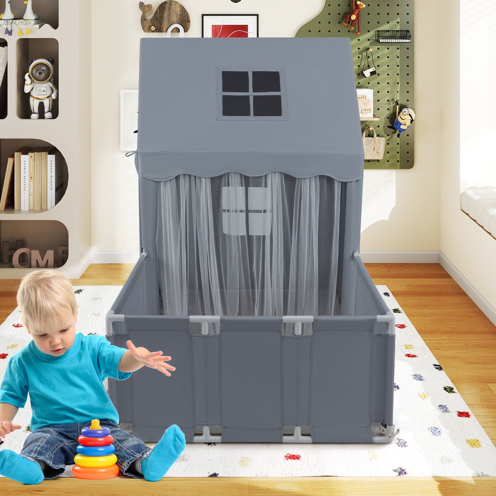 Kids Play Tent With Playpen, 2-in-1 Toddler Playhouse, Gray Play Tents & Playhouse at Gallery Canada