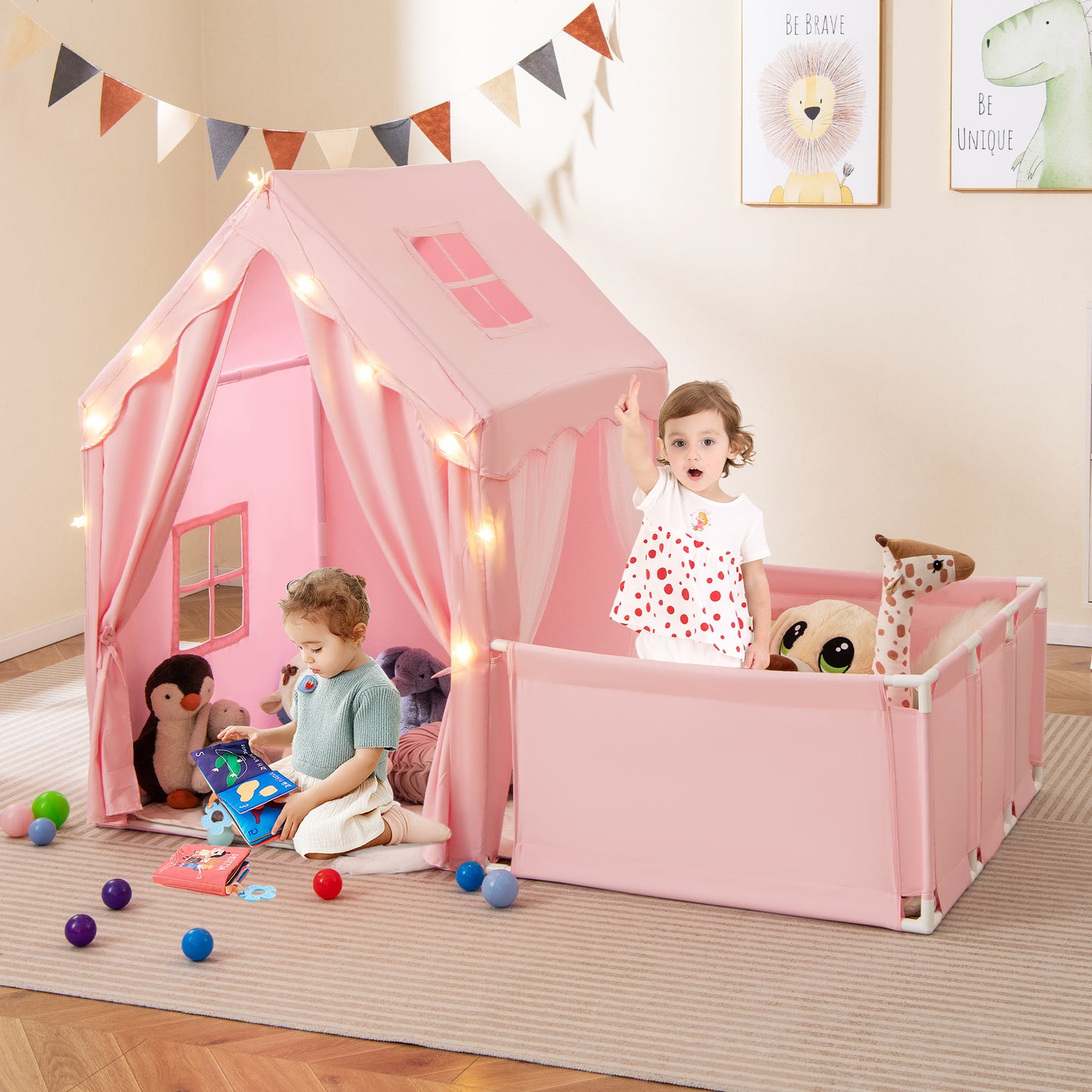 Kids Play Tent With Playpen, 2-in-1 Toddler Playhouse, Pink Play Tents & Playhouse at Gallery Canada