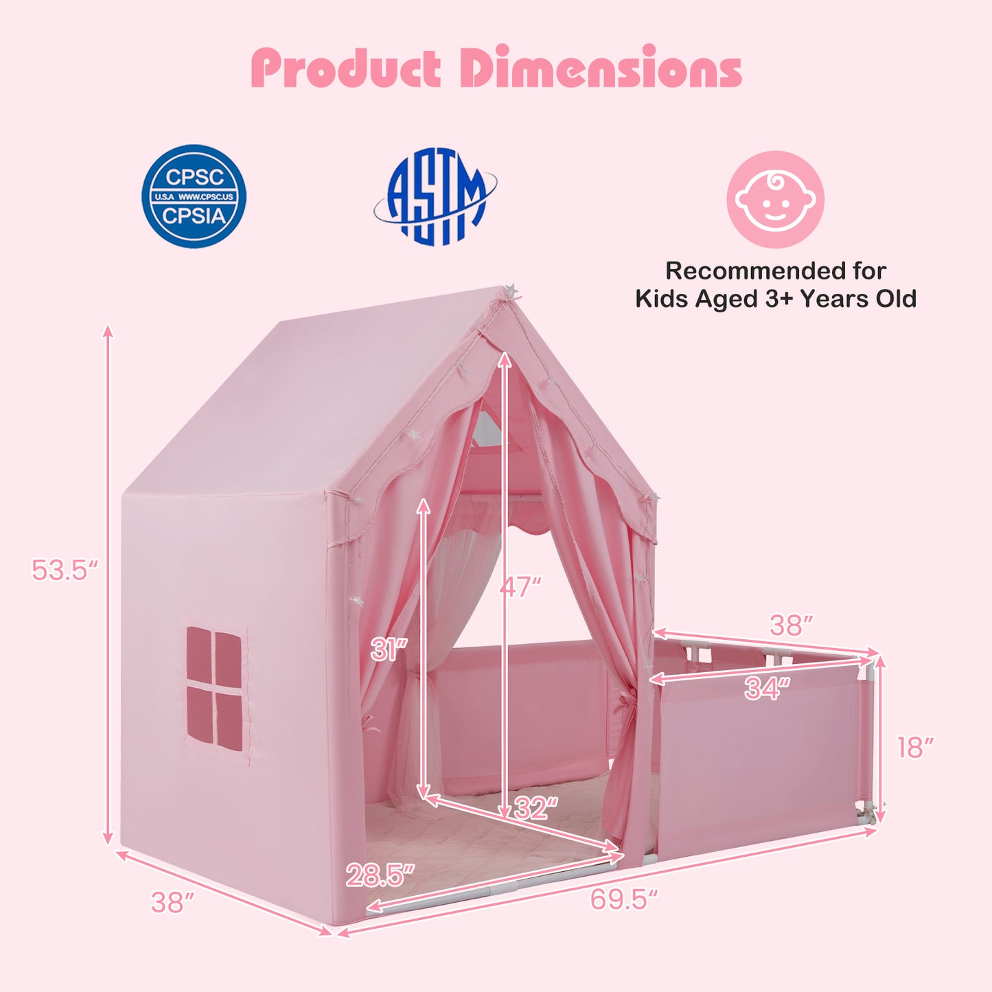 Kids Play Tent With Playpen, 2-in-1 Toddler Playhouse, Pink Play Tents & Playhouse at Gallery Canada