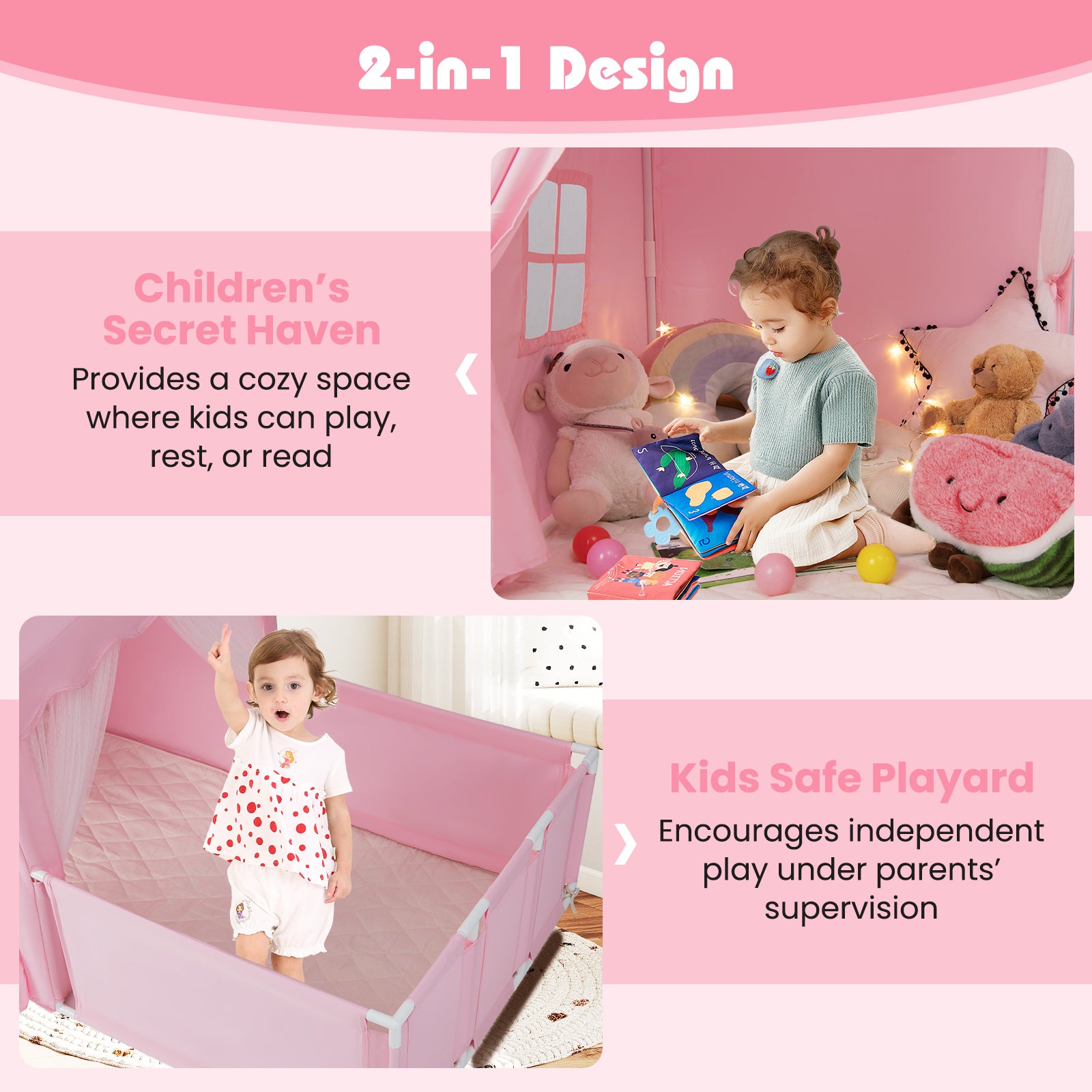 Kids Play Tent With Playpen, 2-in-1 Toddler Playhouse, Pink Play Tents & Playhouse at Gallery Canada