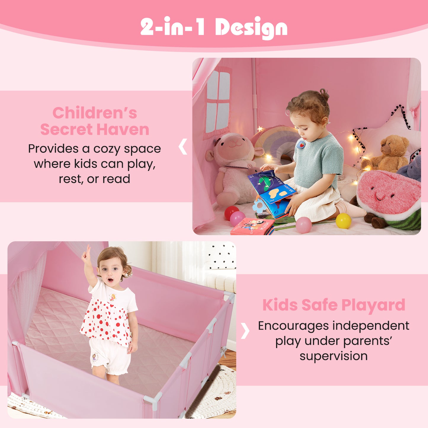 Kids Play Tent With Playpen, 2-in-1 Toddler Playhouse, Pink Play Tents & Playhouse at Gallery Canada