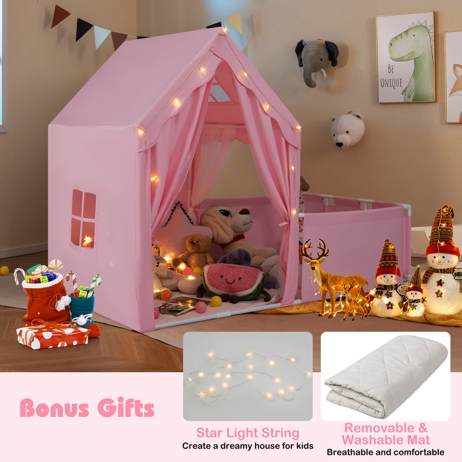 Kids Play Tent With Playpen, 2-in-1 Toddler Playhouse, Pink Play Tents & Playhouse at Gallery Canada