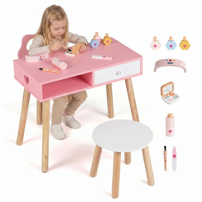 Kids Pretend Nail Salon Playset With Chair, Stool, Makeup Kit, Pink Kids Vanities at Gallery Canada