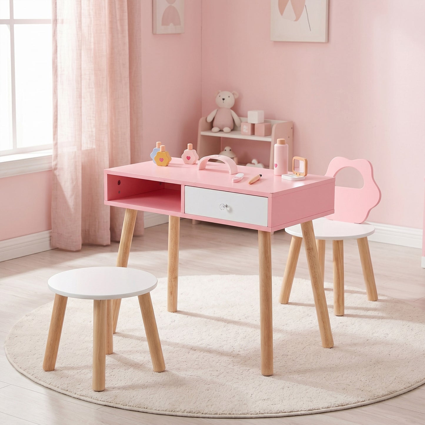 Kids Pretend Nail Salon Playset With Chair, Stool, Makeup Kit, Pink Kids Vanities at Gallery Canada