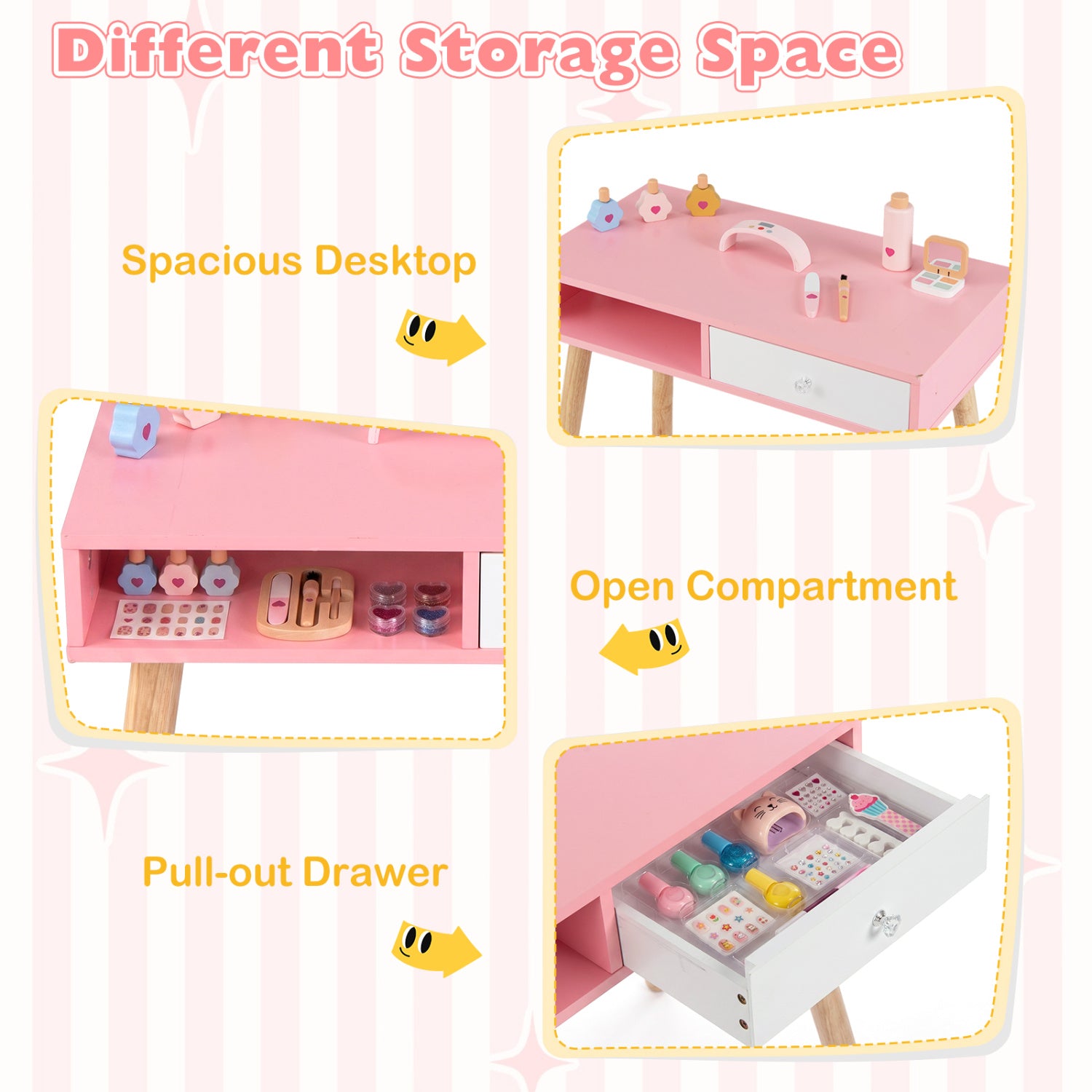 Kids Pretend Nail Salon Playset With Chair, Stool, Makeup Kit, Pink Kids Vanities at Gallery Canada