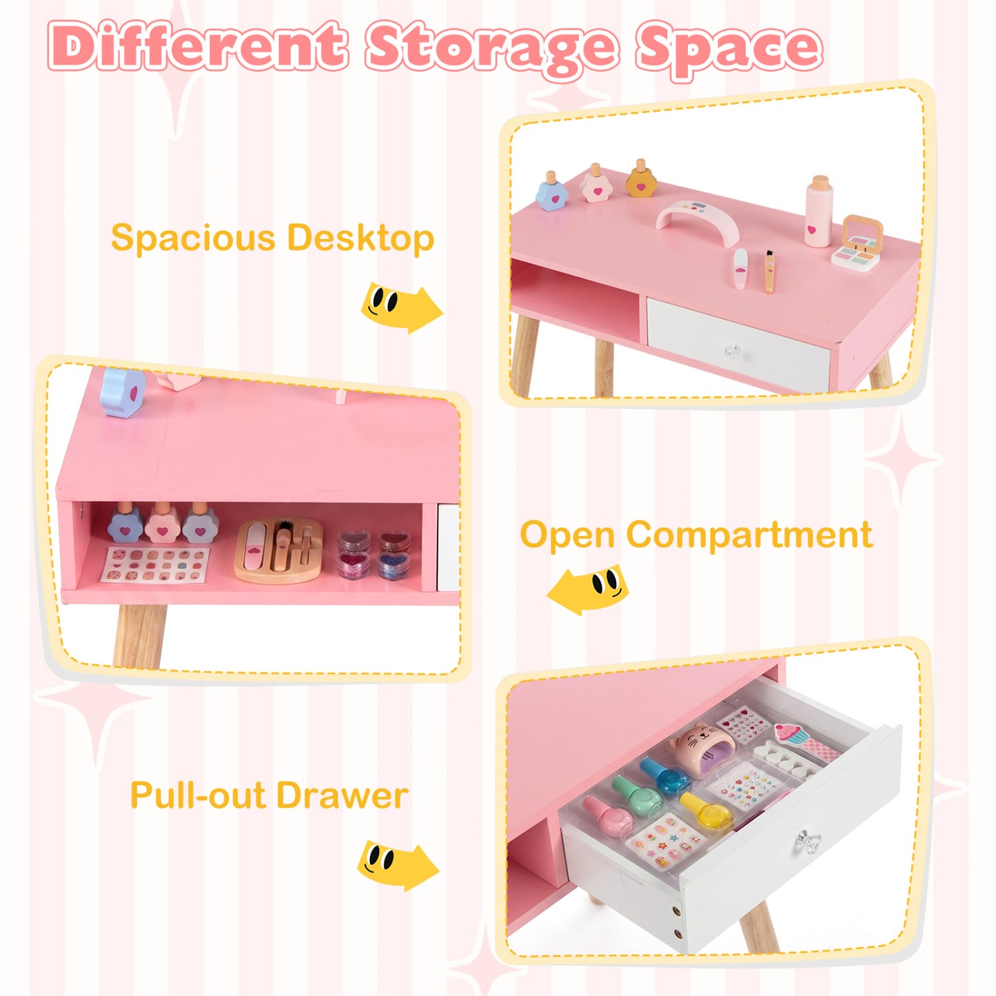 Kids Pretend Nail Salon Playset With Chair, Stool, Makeup Kit, Pink Kids Vanities at Gallery Canada
