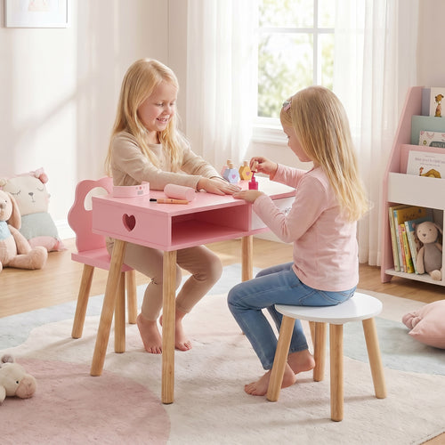 Kids Pretend Nail Salon Playset With Chair, Stool, Makeup Kit, Pink
