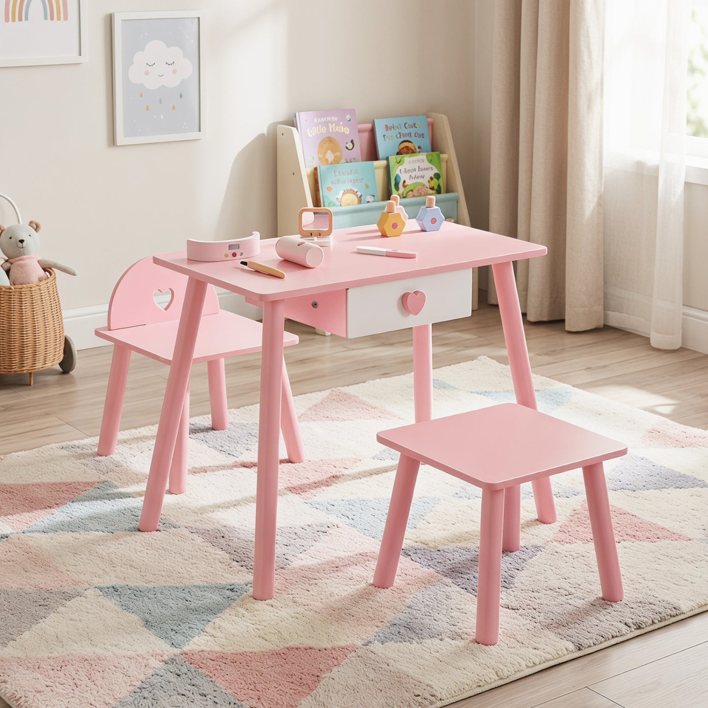 Kids Pretend Nail Salon Playset, Wooden Makeup, Pink