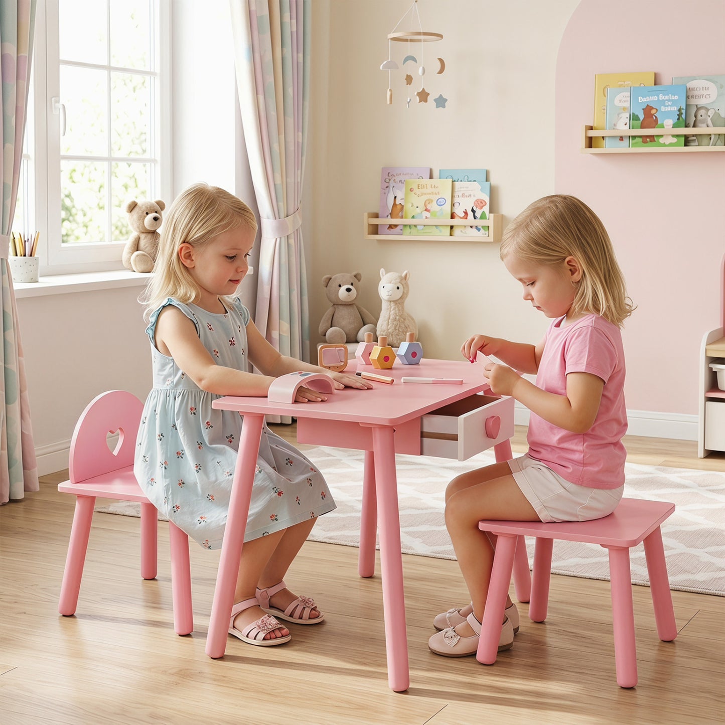Kids Pretend Nail Salon Playset, Wooden Makeup, Pink