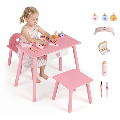 Kids Pretend Nail Salon Playset, Wooden Makeup, Pink
