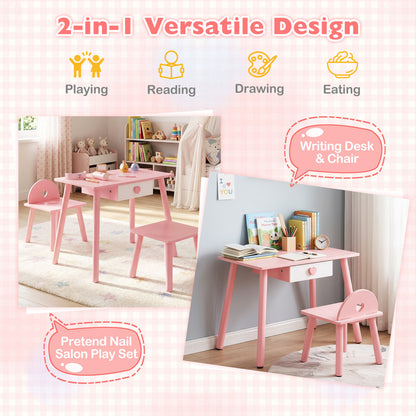 Kids Pretend Nail Salon Playset, Wooden Makeup, Pink