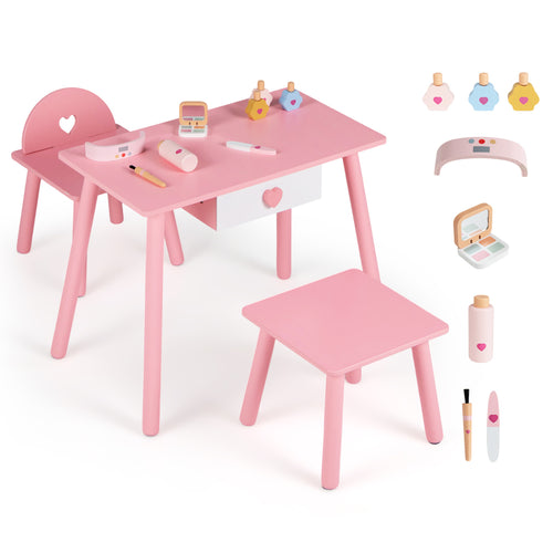 Kids Pretend Nail Salon Playset, Wooden Makeup, Pink