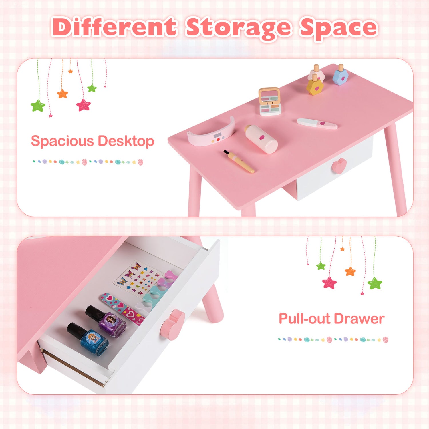 Kids Pretend Nail Salon Playset, Wooden Makeup, Pink Play Kitchen Sets at Gallery Canada