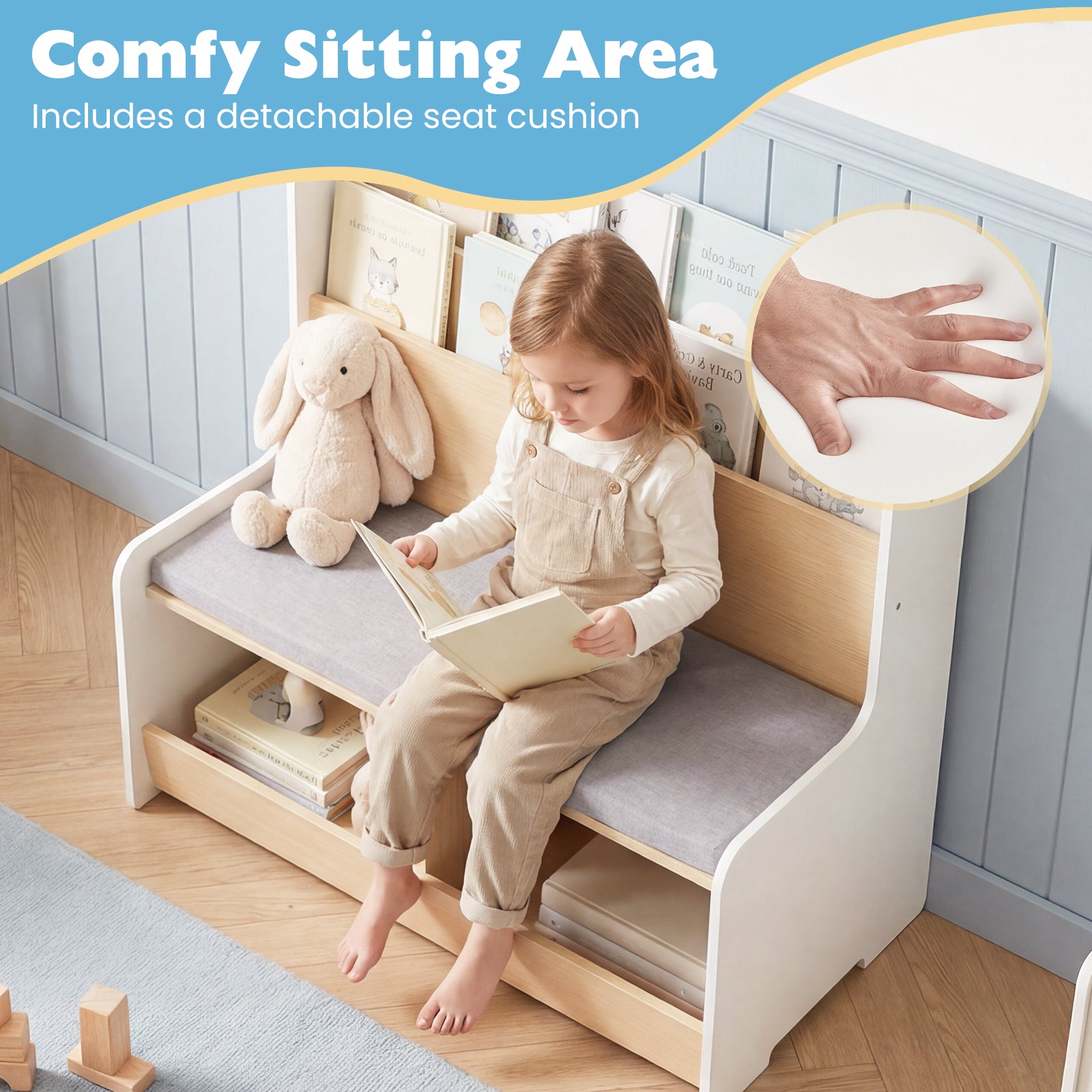 Kids Reading Nook With Bench Bookshelf, 2 Cubbies, White Kids Storage at Gallery Canada