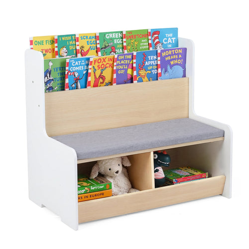 Kids Reading Nook With Bench Bookshelf, 2 Cubbies, White
