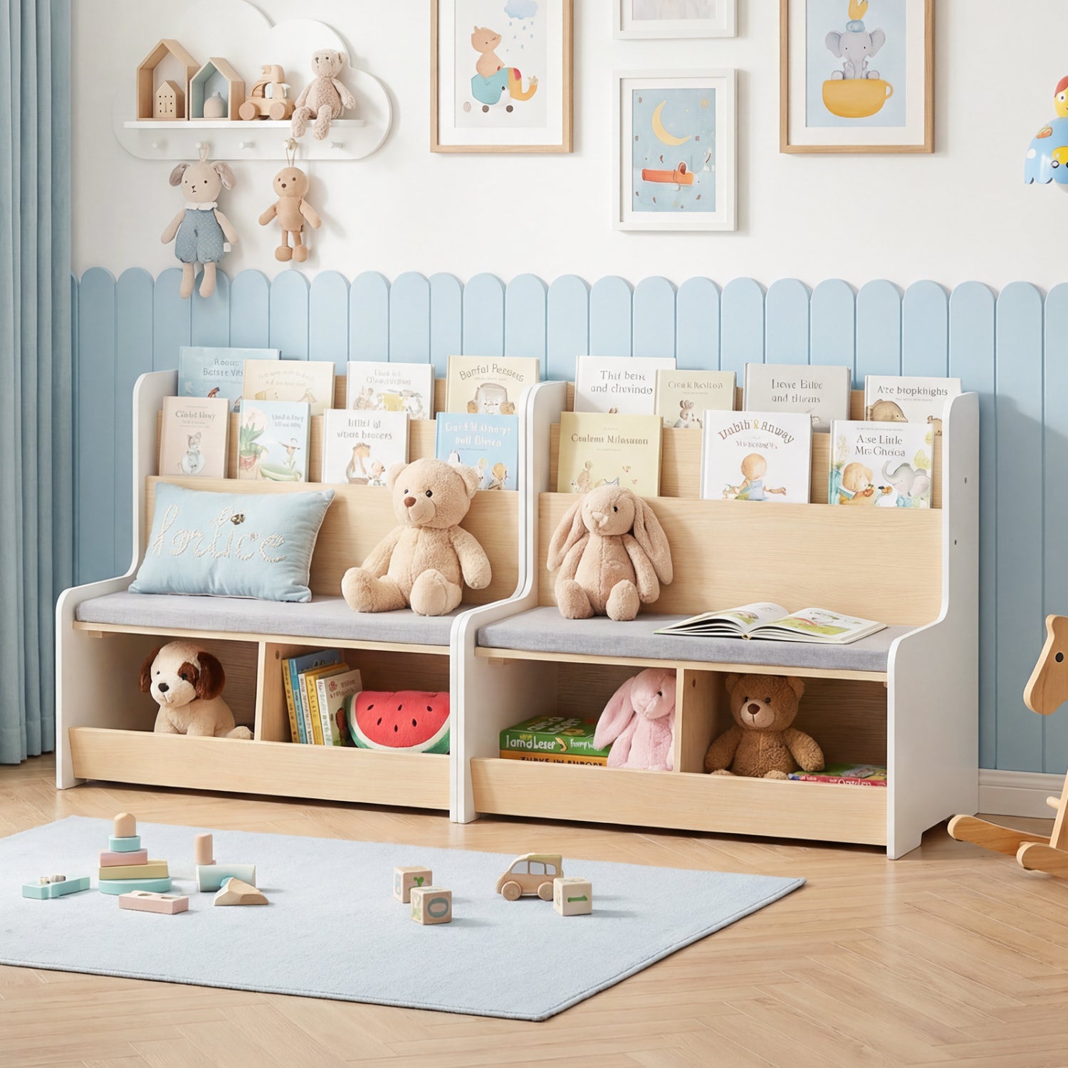Kids Reading Nook With Bench Bookshelf, 2 Cubbies, White Kids Storage at Gallery Canada