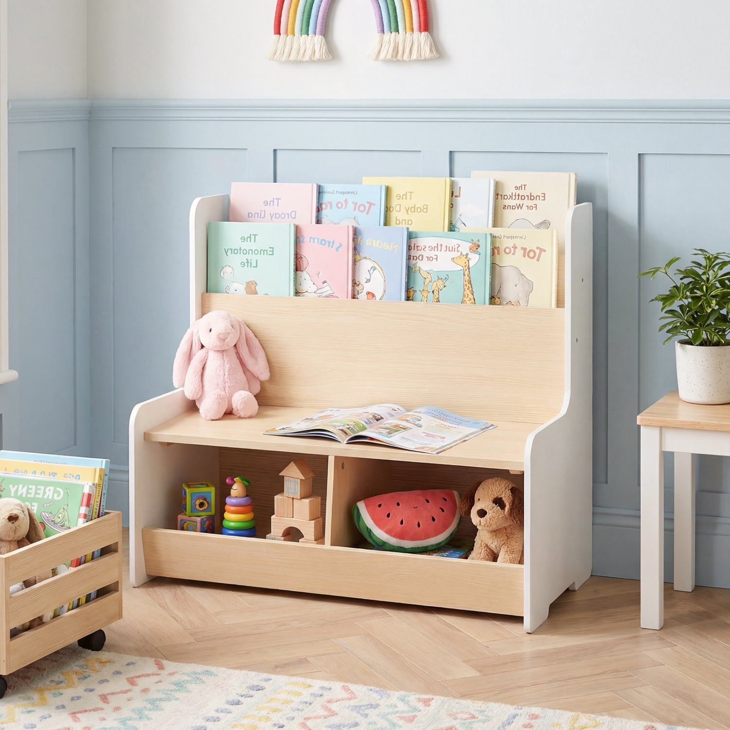 Kids Reading Nook With Bench Bookshelf, 2 Cubbies, White Kids Storage at Gallery Canada