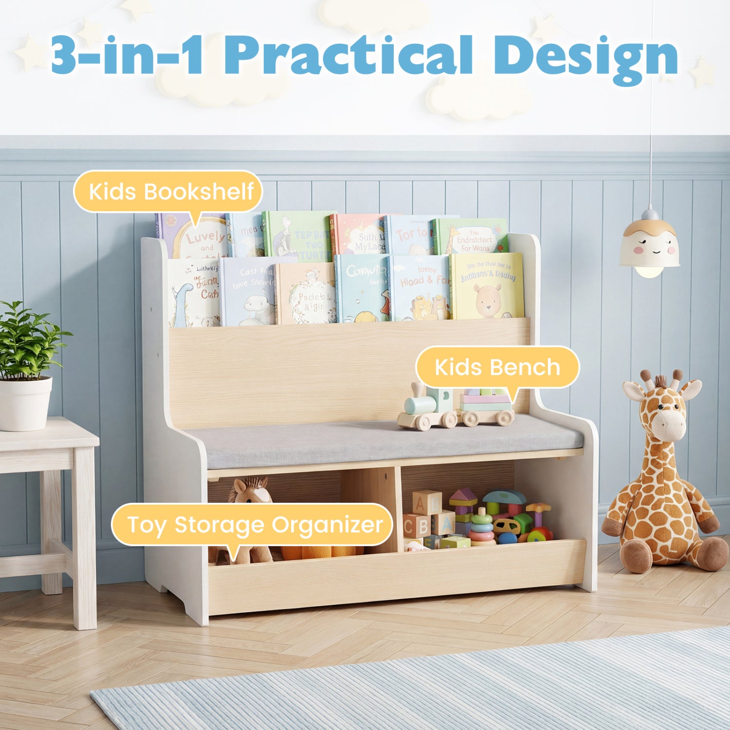 Kids Reading Nook With Bench Bookshelf, 2 Cubbies, White Kids Storage at Gallery Canada