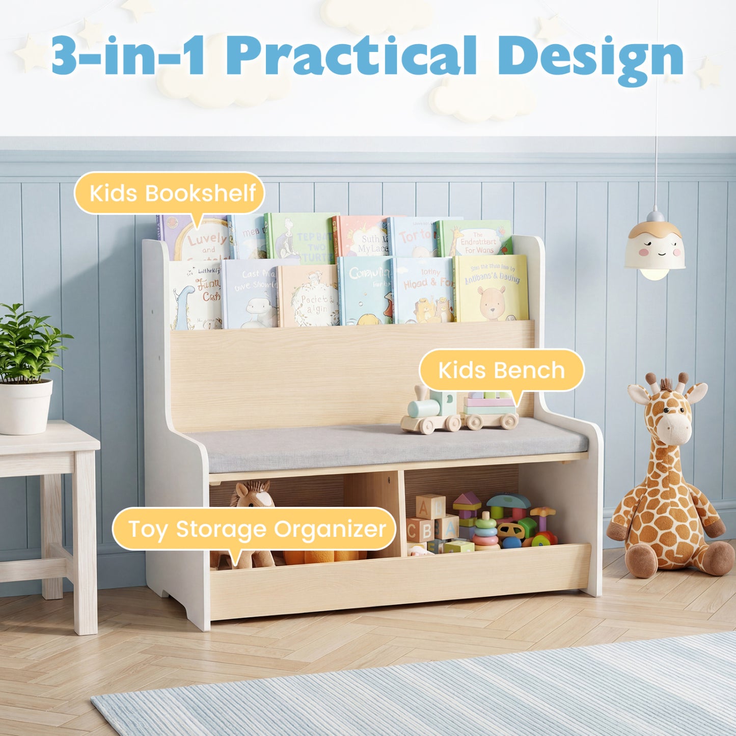Kids Reading Nook With Bench Bookshelf, 2 Cubbies, White Kids Storage at Gallery Canada