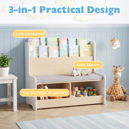 Kids Reading Nook With Bench Bookshelf, 2 Cubbies, White Kids Storage at Gallery Canada