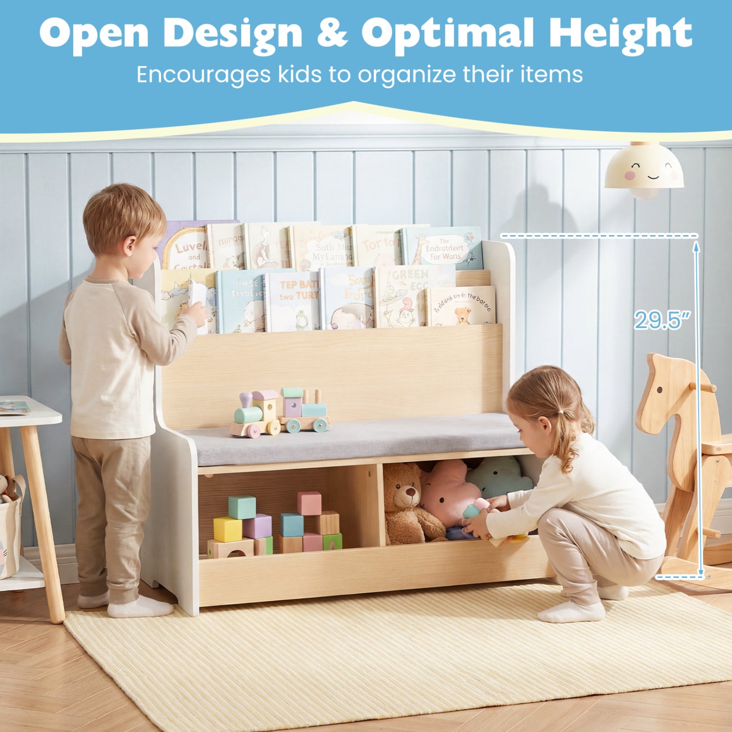 Kids Reading Nook With Bench Bookshelf, 2 Cubbies, White Kids Storage at Gallery Canada