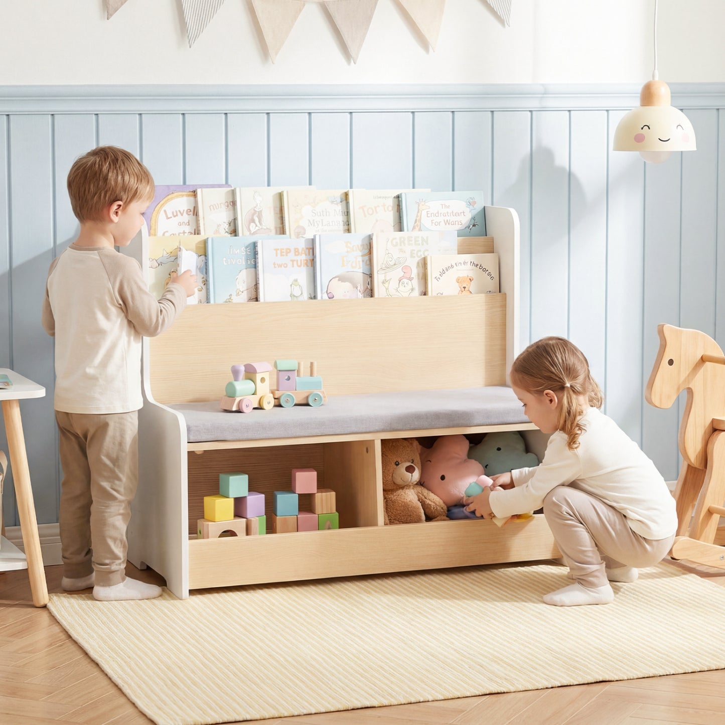 Kids Reading Nook With Bench Bookshelf, 2 Cubbies, White Kids Storage at Gallery Canada