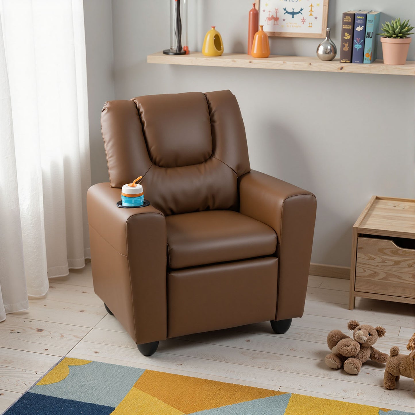 Kids Recliner Chair Push Back Toddler Reclining Armchair with Cup Holder, Brown Kids Chairs & Seating at Gallery Canada