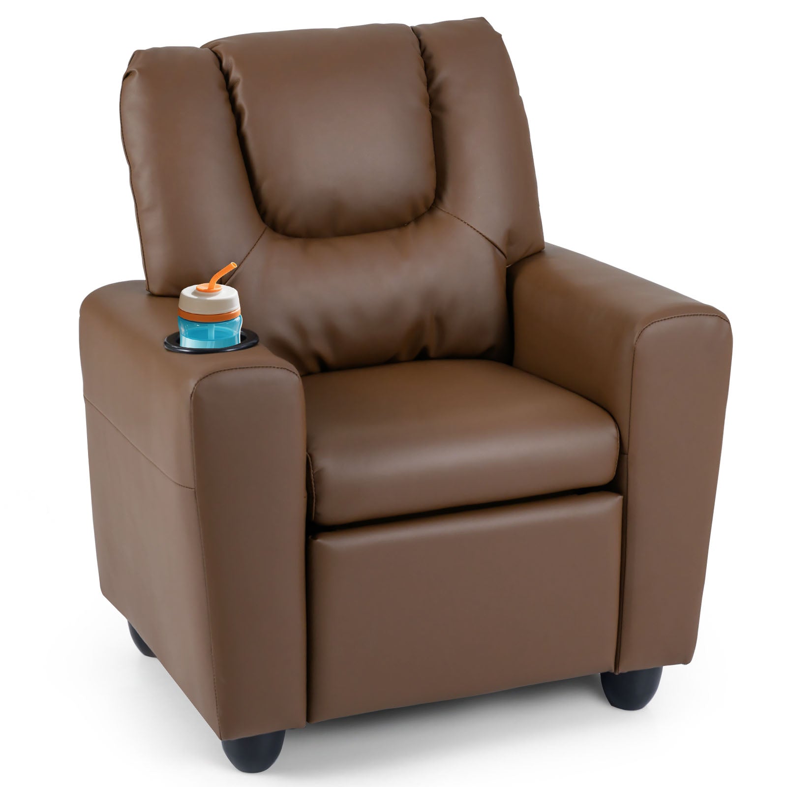Kids Recliner Chair Push Back Toddler Reclining Armchair with Cup Holder, Brown Kids Chairs & Seating at Gallery Canada