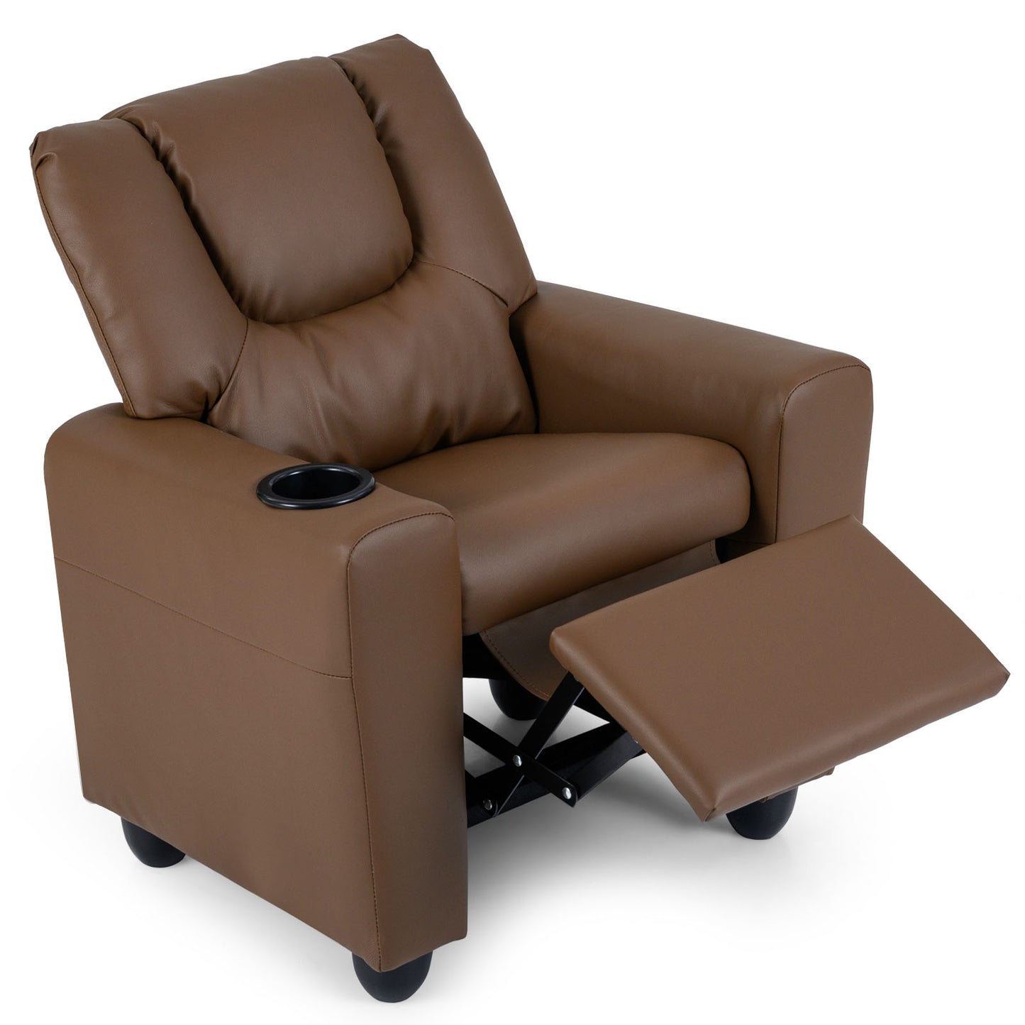 Kids Recliner Chair Push Back Toddler Reclining Armchair with Cup Holder, Brown Kids Chairs & Seating at Gallery Canada