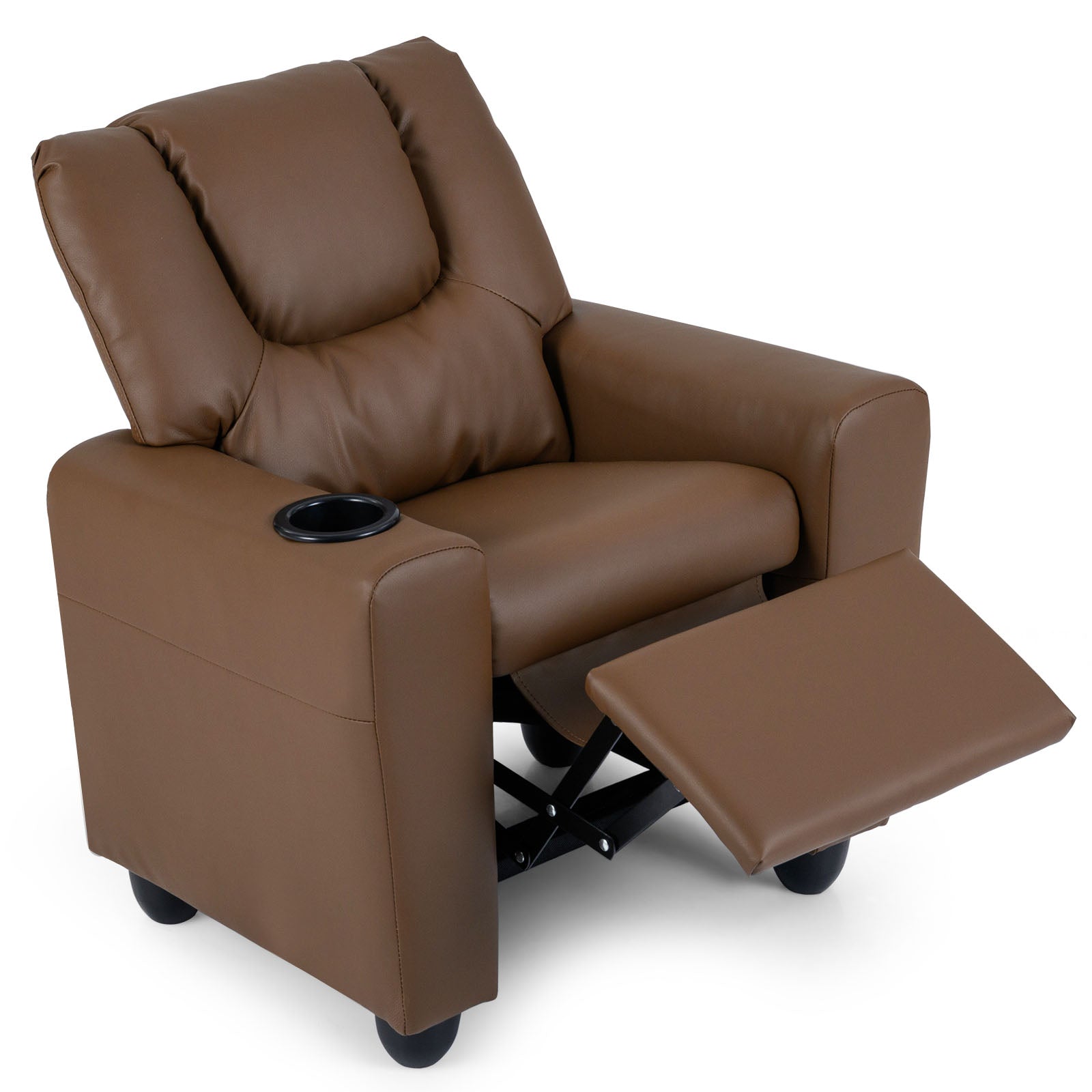 Kids Recliner Chair Push Back Toddler Reclining Armchair with Cup Holder, Brown Kids Chairs & Seating at Gallery Canada