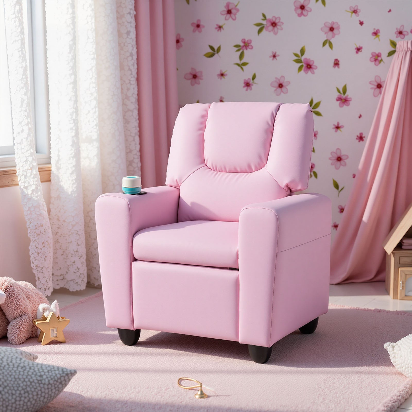 Kids Recliner Chair Push Back Toddler Reclining Armchair with Cup Holder, Pink Kids Chairs & Seating at Gallery Canada