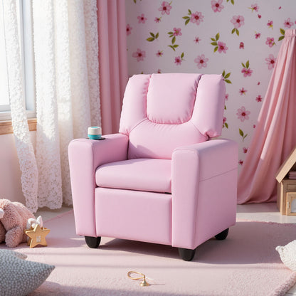 Kids Recliner Chair Push Back Toddler Reclining Armchair with Cup Holder, Pink Kids Chairs & Seating at Gallery Canada