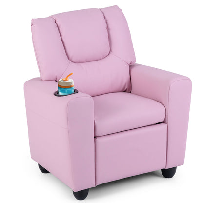 Kids Recliner Chair Push Back Toddler Reclining Armchair with Cup Holder, Pink Kids Chairs & Seating Pink at Gallery Canada