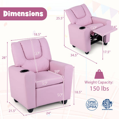 Kids Recliner Chair Push Back Toddler Reclining Armchair with Cup Holder, Pink Kids Chairs & Seating at Gallery Canada