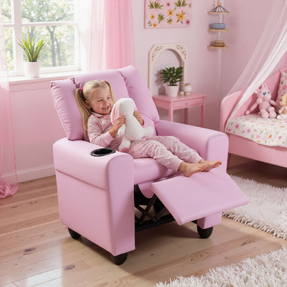Kids Recliner Chair Push Back Toddler Reclining Armchair with Cup Holder, Pink Kids Chairs & Seating at Gallery Canada