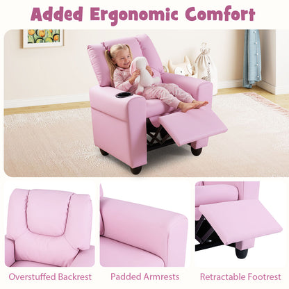 Kids Recliner Chair Push Back Toddler Reclining Armchair with Cup Holder, Pink Kids Chairs & Seating at Gallery Canada