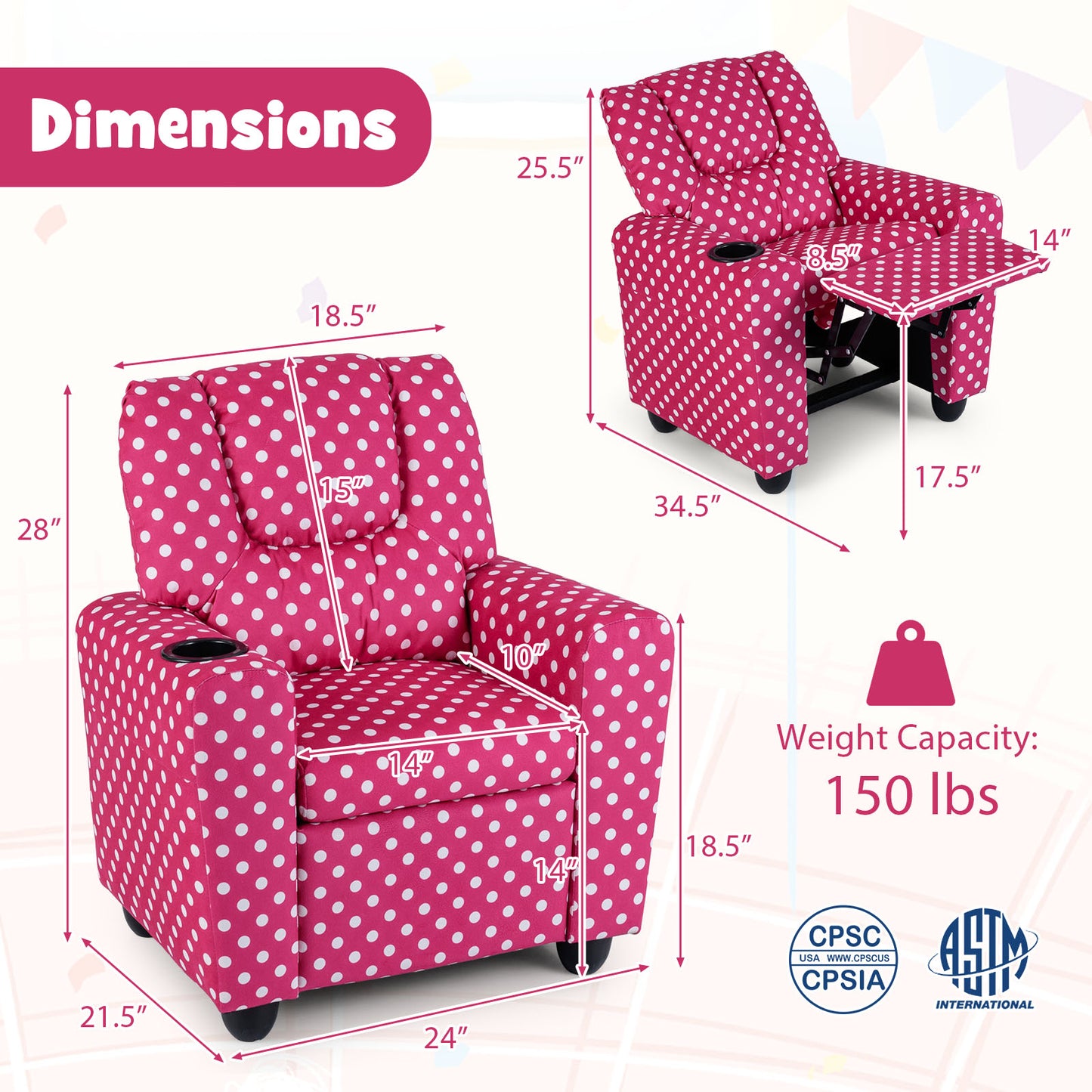 Kids Recliner Chair Push Back Toddler Reclining Armchair with Cup Holder, Red Kids Chairs & Seating at Gallery Canada