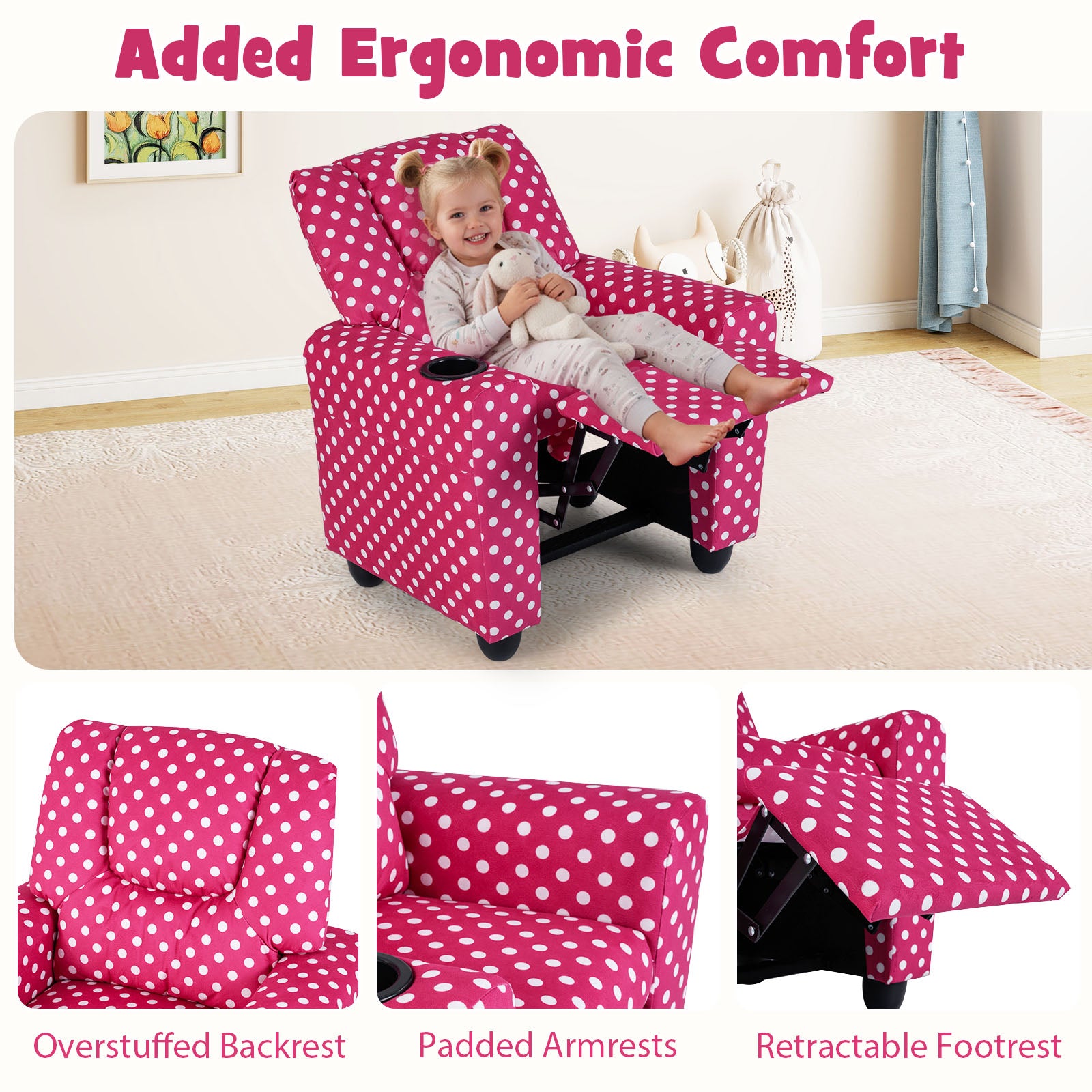 Kids Recliner Chair Push Back Toddler Reclining Armchair with Cup Holder, Red Kids Chairs & Seating at Gallery Canada