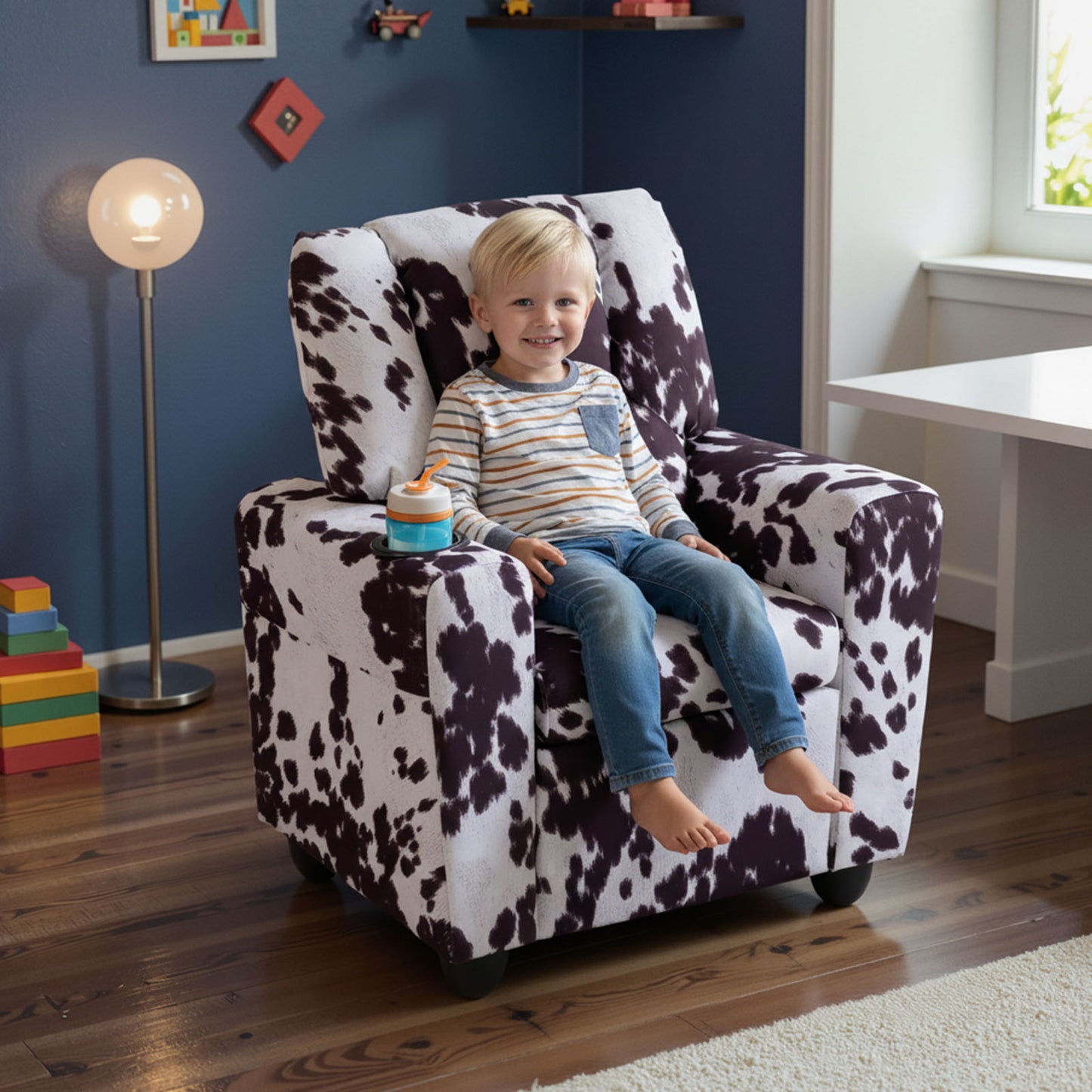 Kids Recliner Chair Push Back Toddler Reclining Armchair with Cup Holder, Black & White Kids Chairs & Seating at Gallery Canada