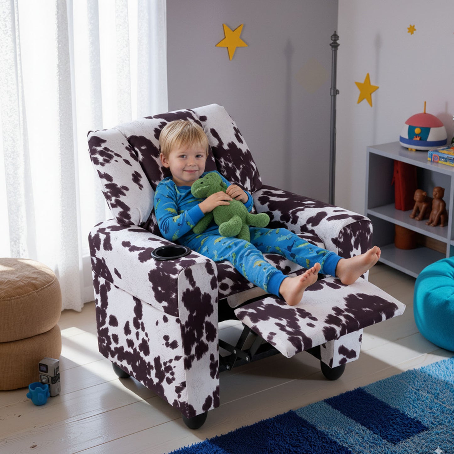 Kids Recliner Chair Push Back Toddler Reclining Armchair with Cup Holder, Black & White Kids Chairs & Seating at Gallery Canada
