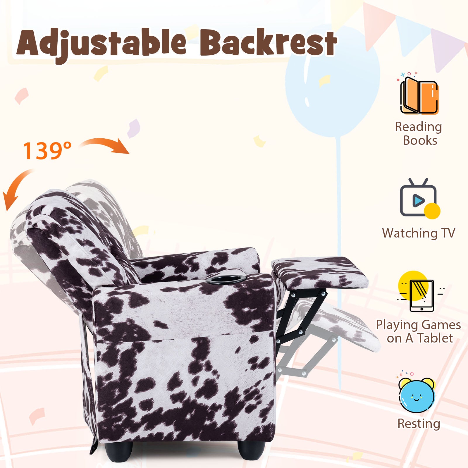 Kids Recliner Chair Push Back Toddler Reclining Armchair with Cup Holder, Black & White Kids Chairs & Seating at Gallery Canada