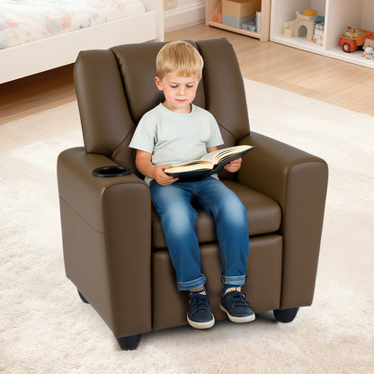 Kids Recliner Chair, Push Back Toddler Armchair With Cup Holder, Brown Kids Chairs & Seating at Gallery Canada