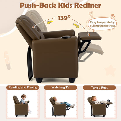Kids Recliner Chair, Push Back Toddler Armchair With Cup Holder, Brown Kids Chairs & Seating at Gallery Canada