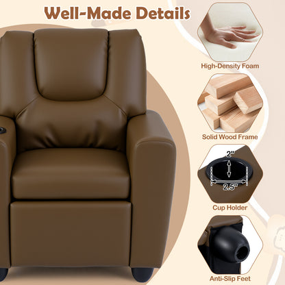 Kids Recliner Chair, Push Back Toddler Armchair With Cup Holder, Brown Kids Chairs & Seating at Gallery Canada