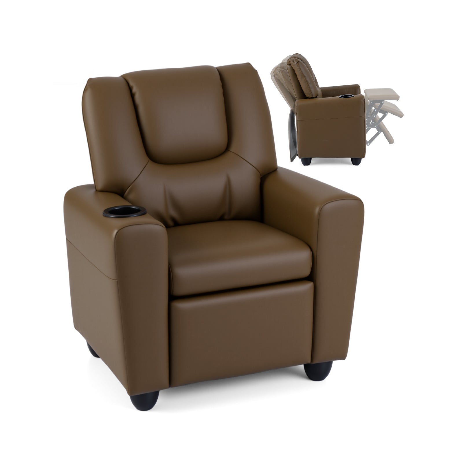 Kids Recliner Chair, Push Back Toddler Armchair With Cup Holder, Brown Kids Chairs & Seating at Gallery Canada